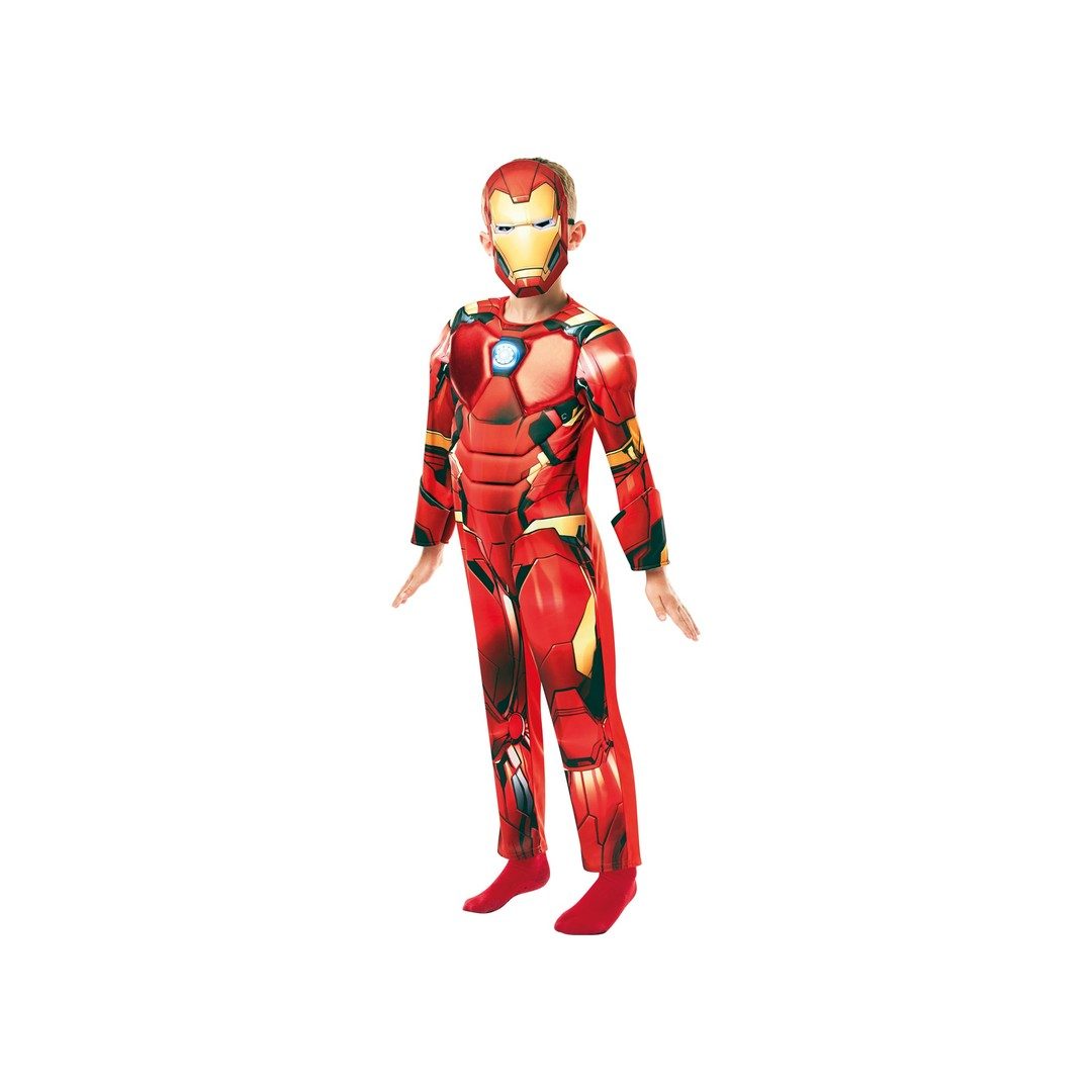 Bambino con il costume di Iron Man deluxe, tuta imbottita rossa e oro e maschera