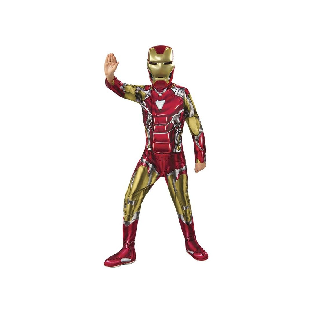 Bambino con il costume di Iron Man dal film Endgame, tuta rossa e oro e maschera