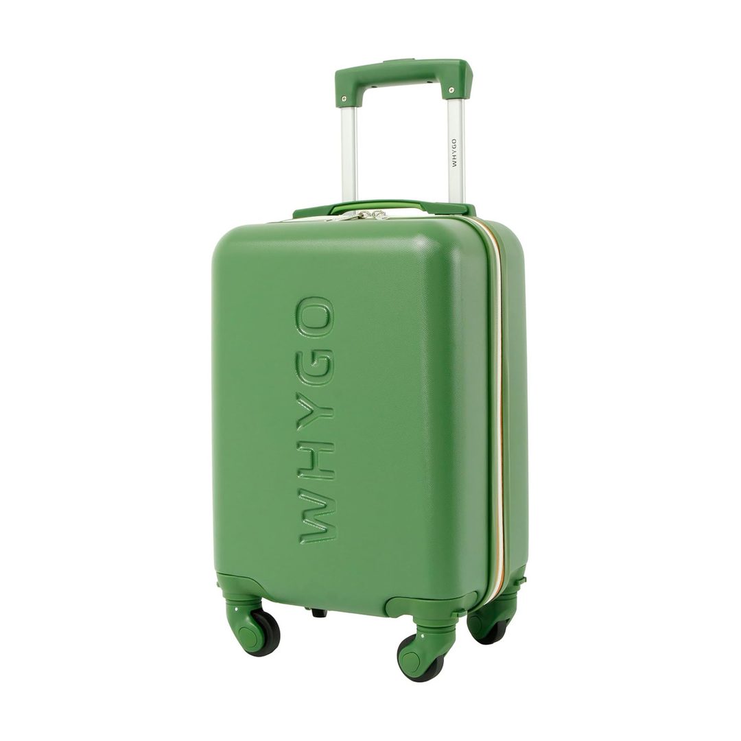 Trolley bagaglio a mano verde, rigido, con quattro ruote
