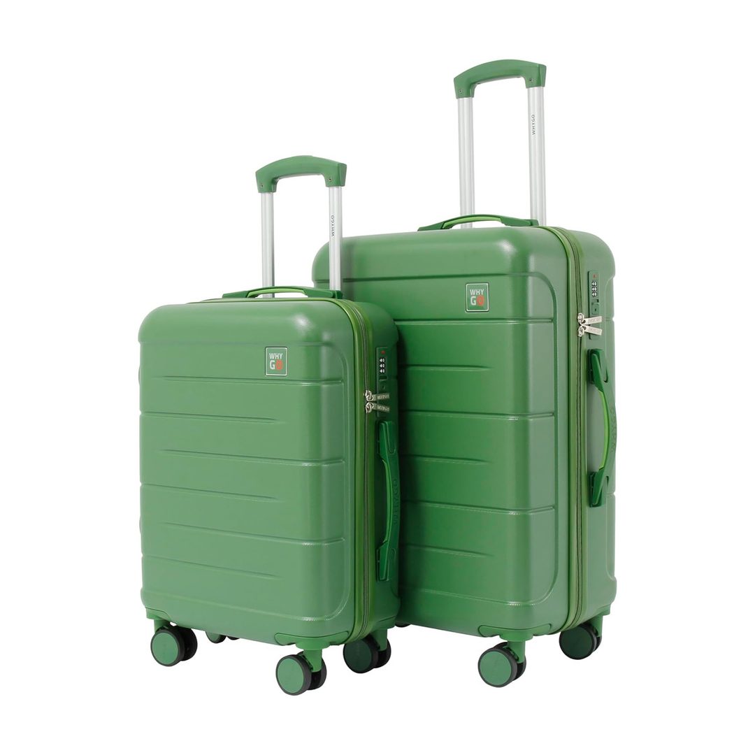 Due valigie rigide verdi con ruote